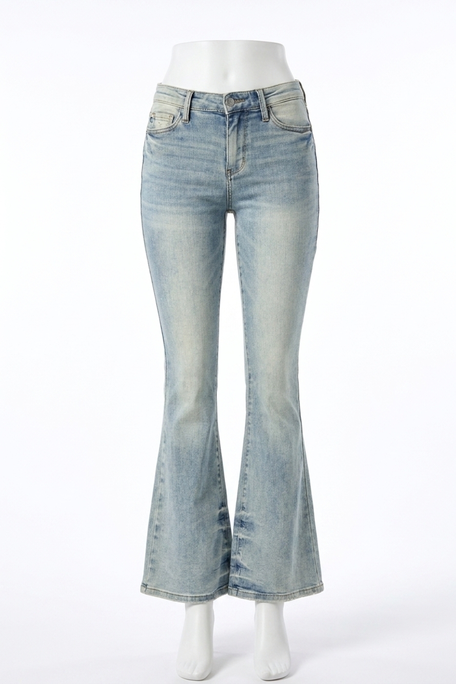 NEW JUDY BLUE pin tac detail flare jeans in blue